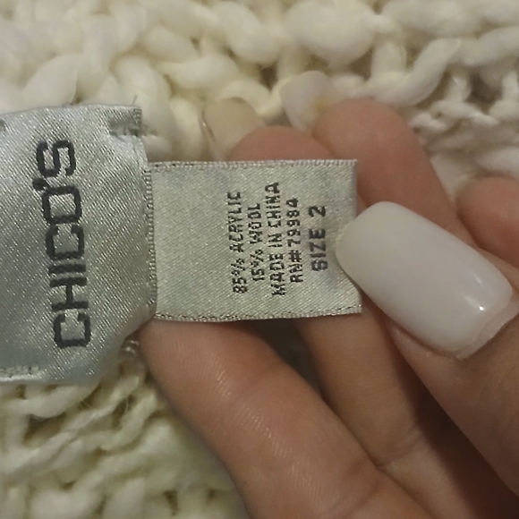 Chico's size 2, pre-owned,  pearl Women's Fringe Cardigan Sweaters Long Sleeve - Picture 4 of 9